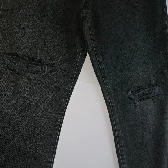 High Waisted Black Ripped Straight Ankle Jeans - Picture 7 of 9